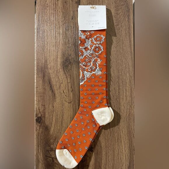 Double D Ranch Orange Floral Patterned Socks - Picture 1 of 6